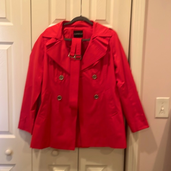 Express pink pea coat. Size small. Collar ruffle detail. - Picture 1 of 6